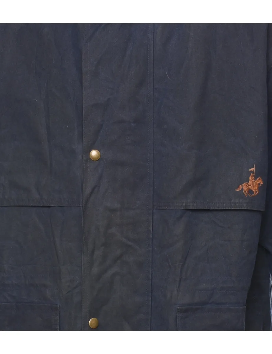 Leather Contrast Collar Navy Wax Jacket - L