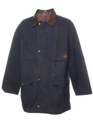 Leather Contrast Collar Navy Wax Jacket - L