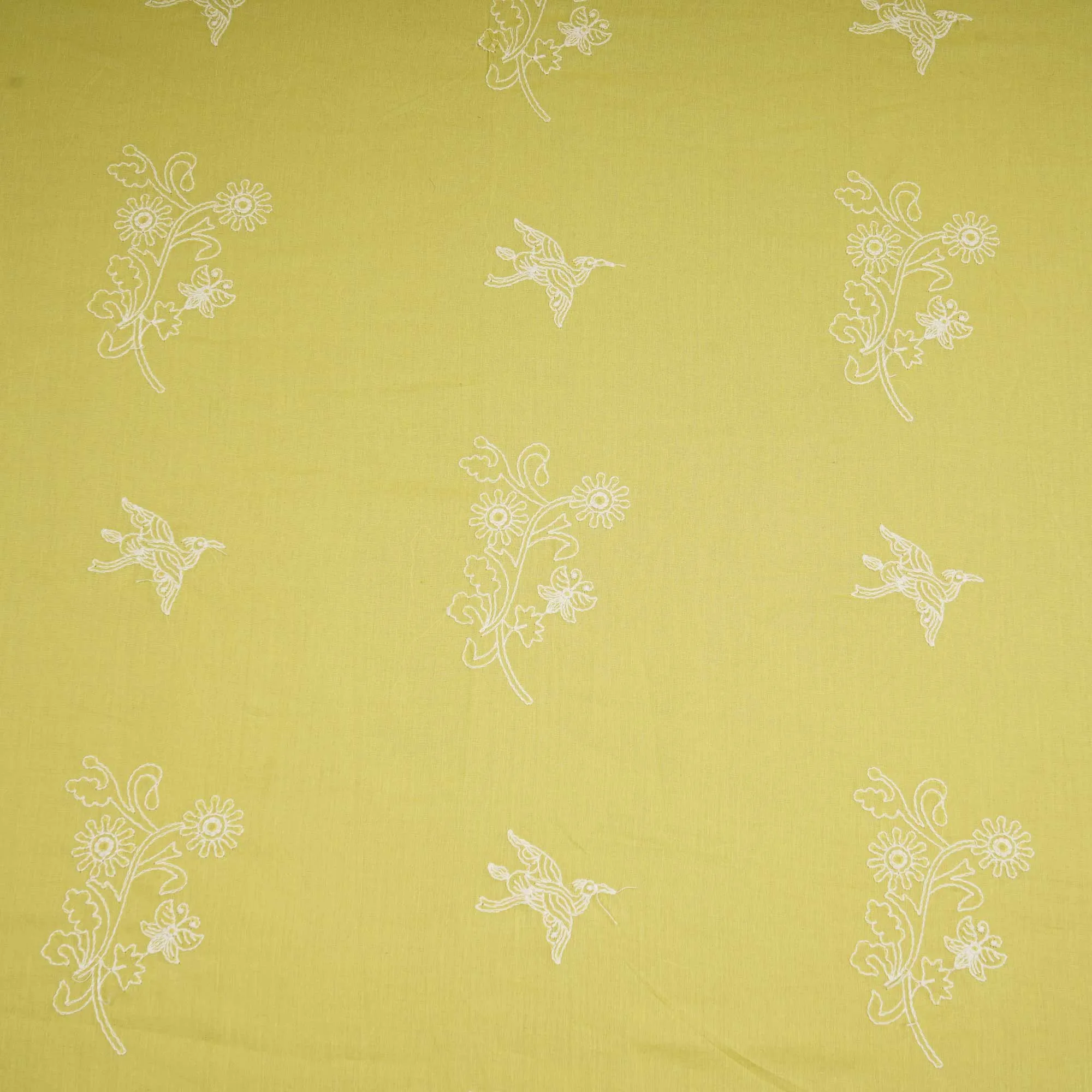 Lemon Green Thread Embroidery Chanderi Fabric WI-24373