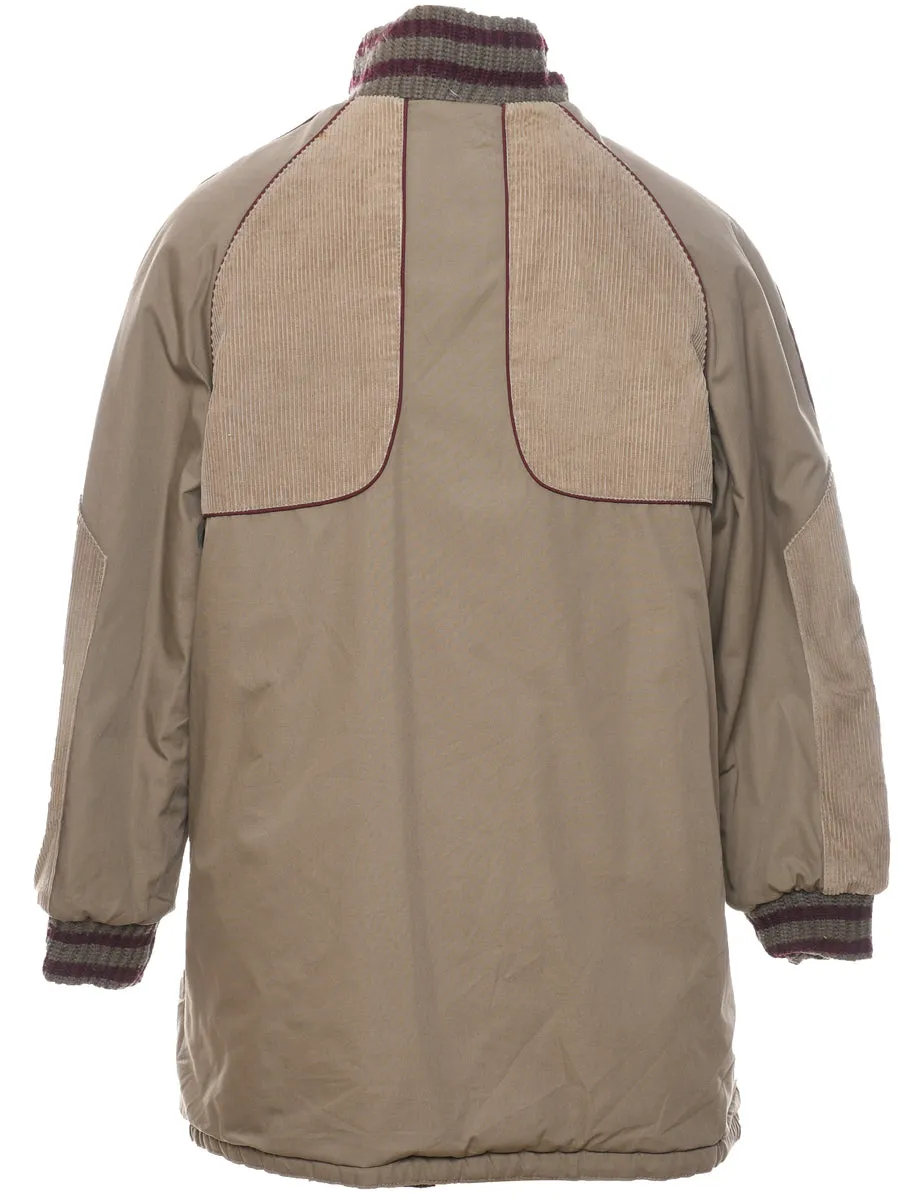 Light Brown Corduroy Panel Zip-Front Jacket - L
