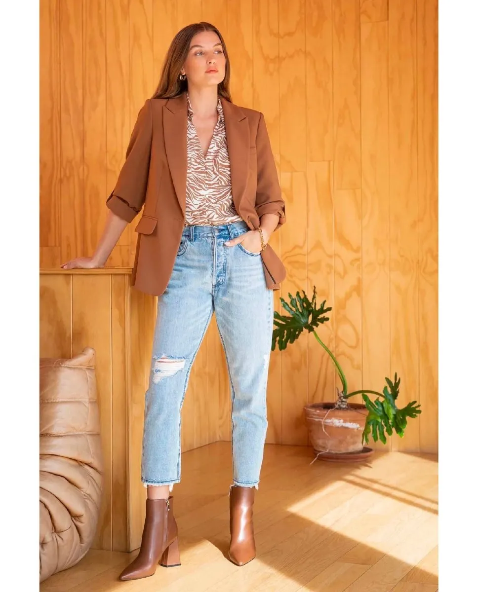 Lizzy Brown Tab Sleeve Blazer