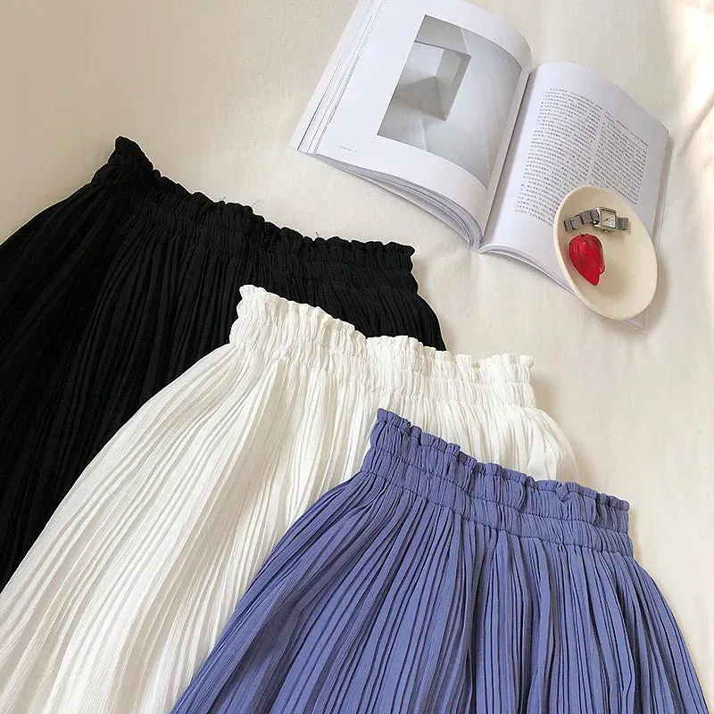 LVSANW Solid Chiffon Summer Shorts Skirt Women Fashion Elastic Waist Pleated Mini Skirt Casual Beach Faldas Saias