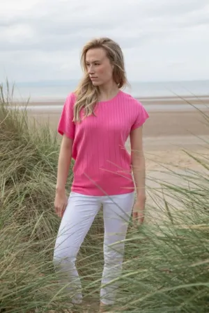 Marble Super Soft Sweater with Ribbed Detail in White or Pink