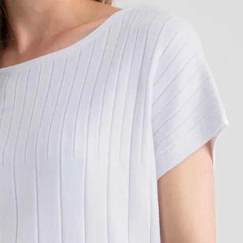 Marble Super Soft Sweater with Ribbed Detail in White or Pink