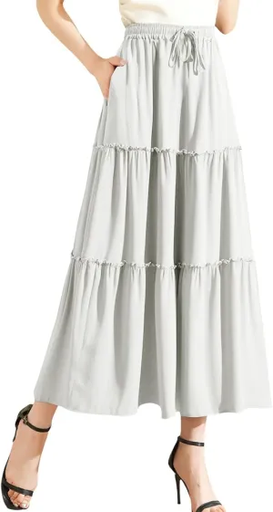 Maxi Skirts for Women Flowy Boho with Pockets A-Line Ruffle Tiered Elastic High Waist Summer Skirts 2025 Vacation