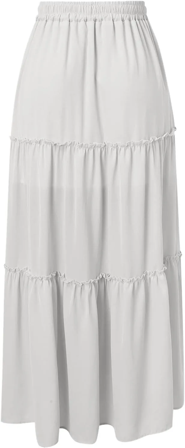 Maxi Skirts for Women Flowy Boho with Pockets A-Line Ruffle Tiered Elastic High Waist Summer Skirts 2025 Vacation