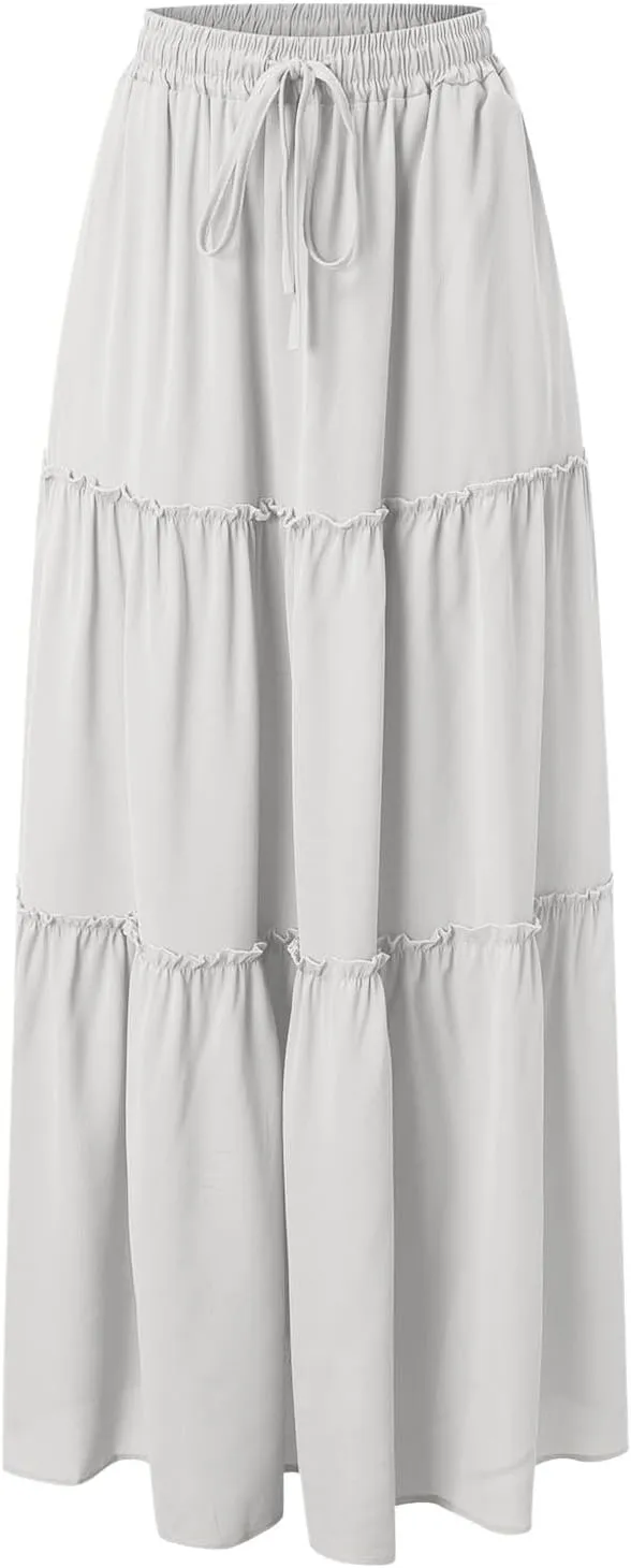 Maxi Skirts for Women Flowy Boho with Pockets A-Line Ruffle Tiered Elastic High Waist Summer Skirts 2025 Vacation