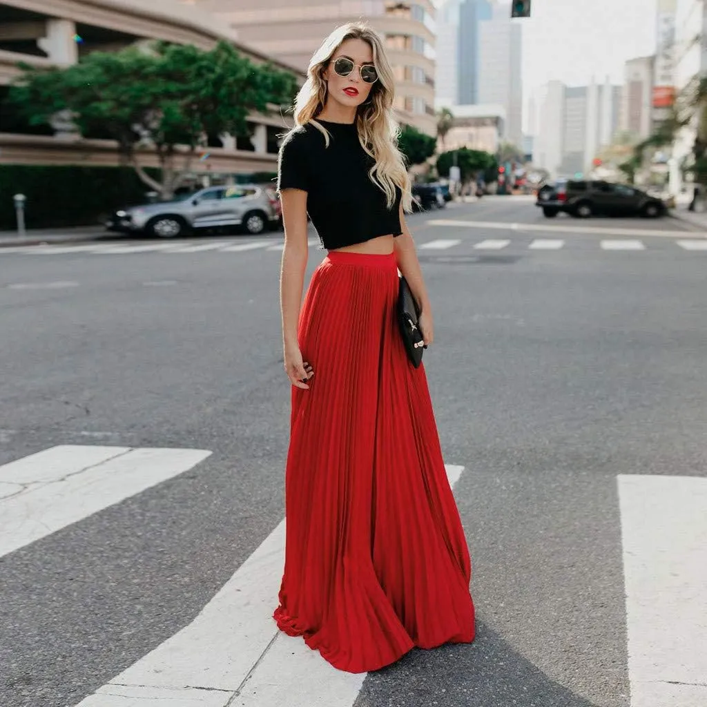 Maxi Skirts for Women Womens Fashion High Waist Fold Soild Vintage Loose Beach Wrap Maxi Long Skirt Skirt Long
