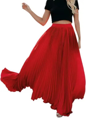 Maxi Skirts for Women Womens Fashion High Waist Fold Soild Vintage Loose Beach Wrap Maxi Long Skirt Skirt Long