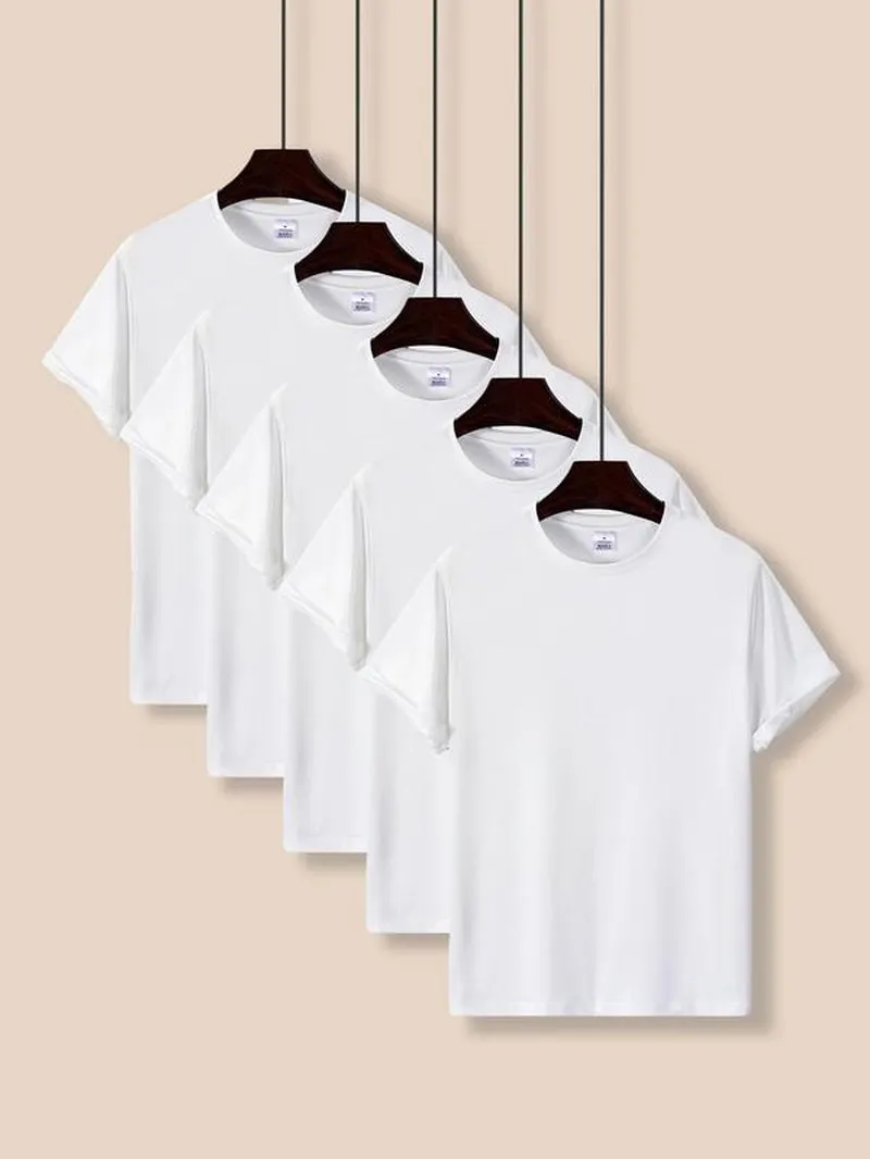 Men'S Plain round Neck Tees, Streetwear, Regular Fit Trendy Casual Short Sleeve T-Shirt for Daily Outdoor Wear, Crew Necks Plain Tee, Summer Streetwear Top, Summer Outfits, Men'S Clothing