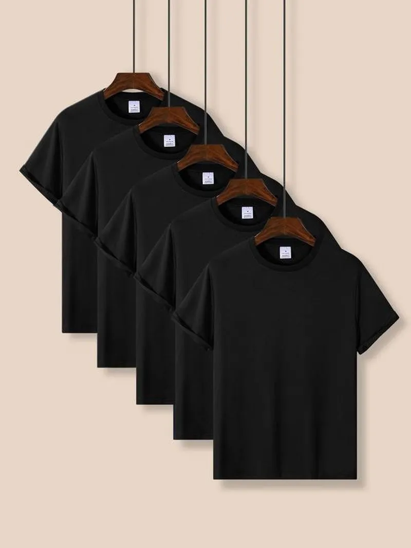 Men'S Plain round Neck Tees, Streetwear, Regular Fit Trendy Casual Short Sleeve T-Shirt for Daily Outdoor Wear, Crew Necks Plain Tee, Summer Streetwear Top, Summer Outfits, Men'S Clothing