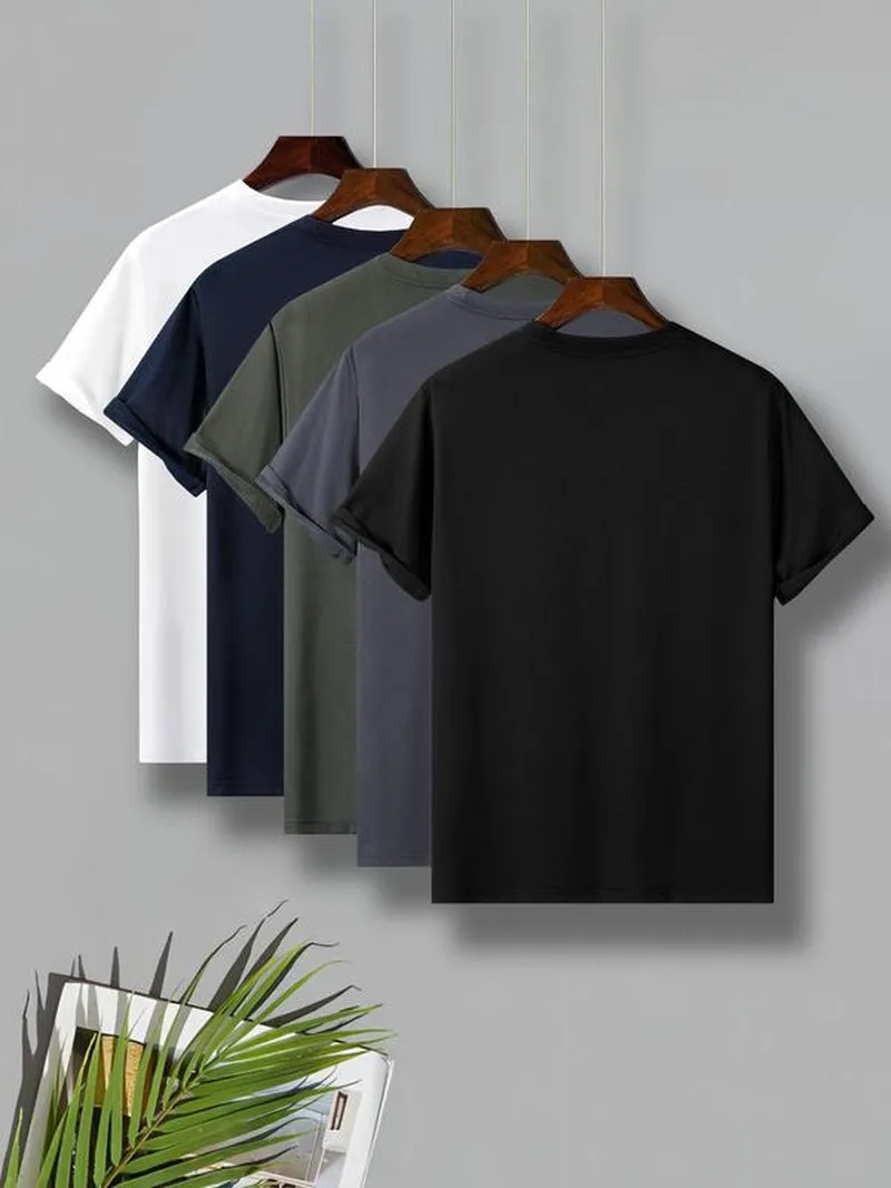 Men'S Plain round Neck Tees, Streetwear, Regular Fit Trendy Casual Short Sleeve T-Shirt for Daily Outdoor Wear, Crew Necks Plain Tee, Summer Streetwear Top, Summer Outfits, Men'S Clothing