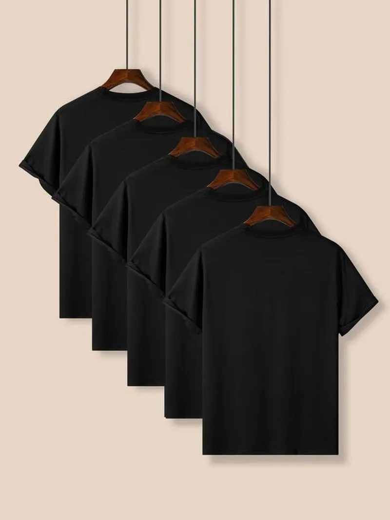 Men'S Plain round Neck Tees, Streetwear, Regular Fit Trendy Casual Short Sleeve T-Shirt for Daily Outdoor Wear, Crew Necks Plain Tee, Summer Streetwear Top, Summer Outfits, Men'S Clothing