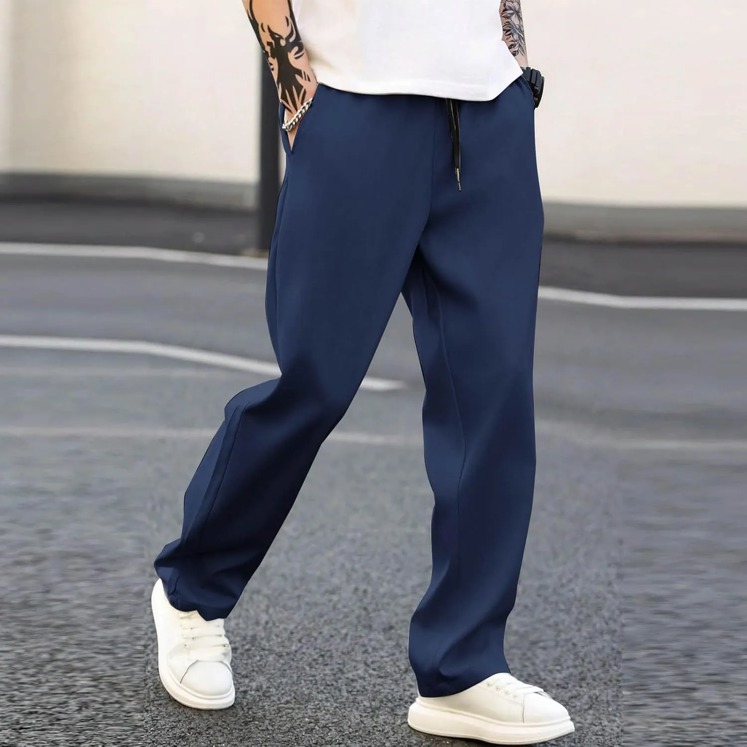 Men's Relaxed Fit Drawstring Waist Pants Comfortable Casual Lounge Lightweight Breathable Pants for Summer
