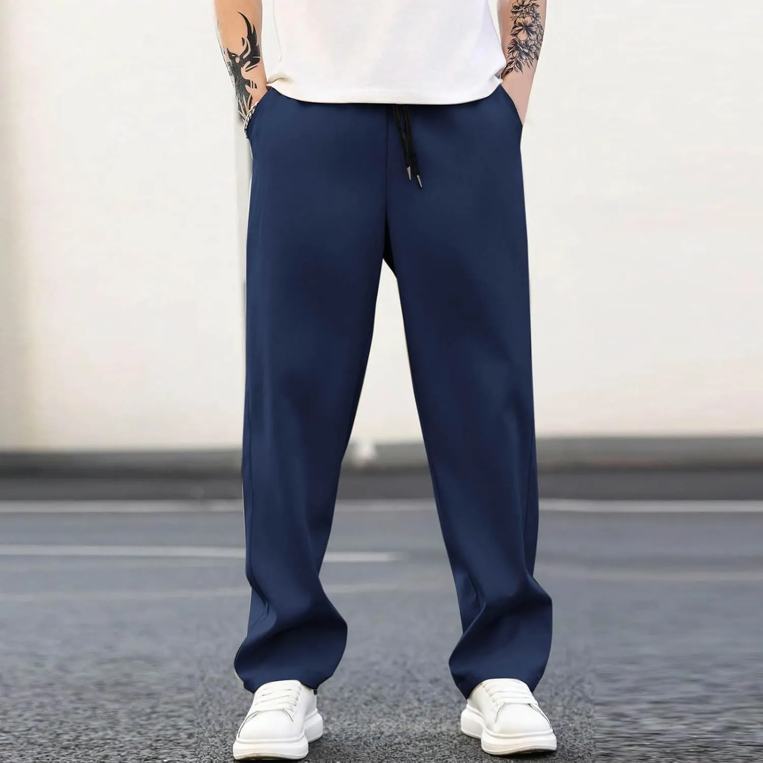 Men's Relaxed Fit Drawstring Waist Pants Comfortable Casual Lounge Lightweight Breathable Pants for Summer