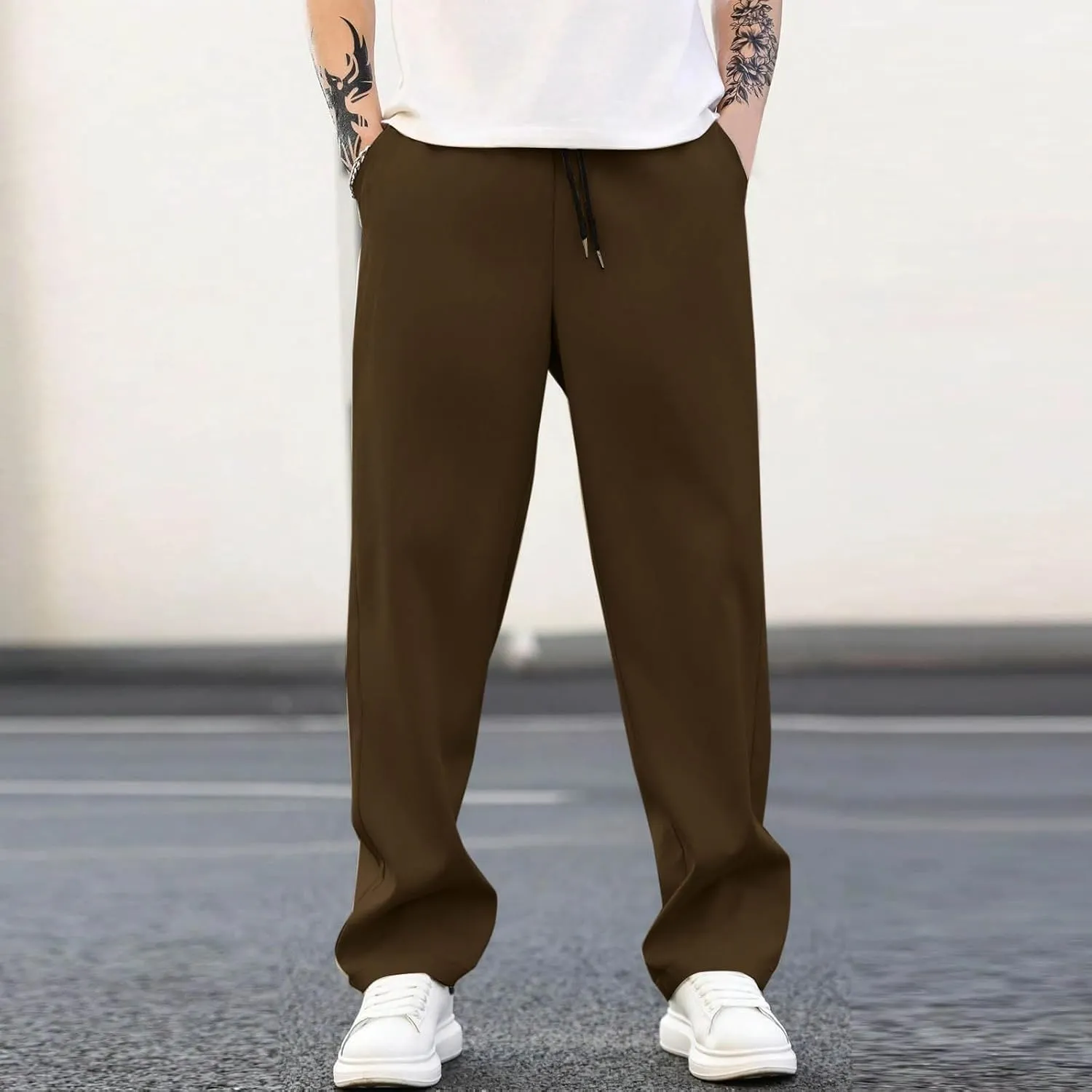 Men's Relaxed Fit Drawstring Waist Pants Comfortable Casual Lounge Lightweight Breathable Pants for Summer