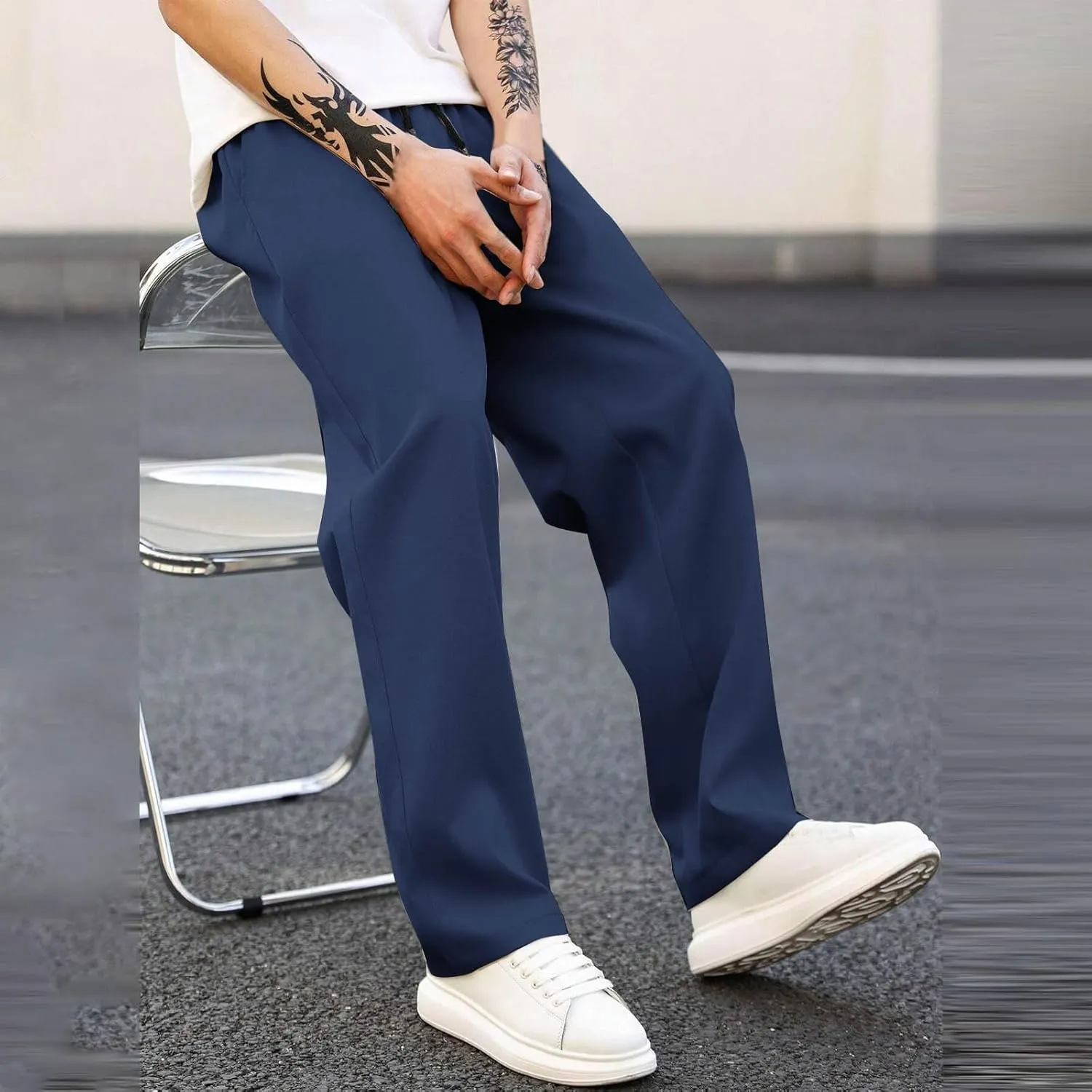 Men's Relaxed Fit Drawstring Waist Pants Comfortable Casual Lounge Lightweight Breathable Pants for Summer