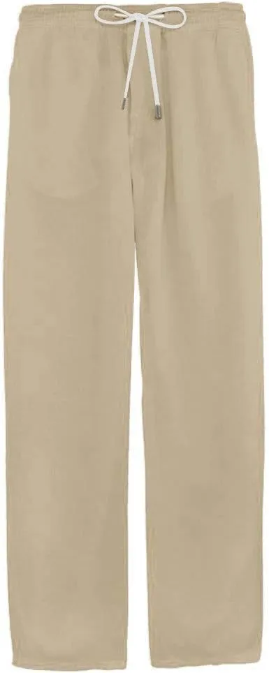 Men's Summer Linen Pants Drawstring Casual Beach Pants Solid Relaxed Fit Straight Pants Lightweight Comfy Trousers
