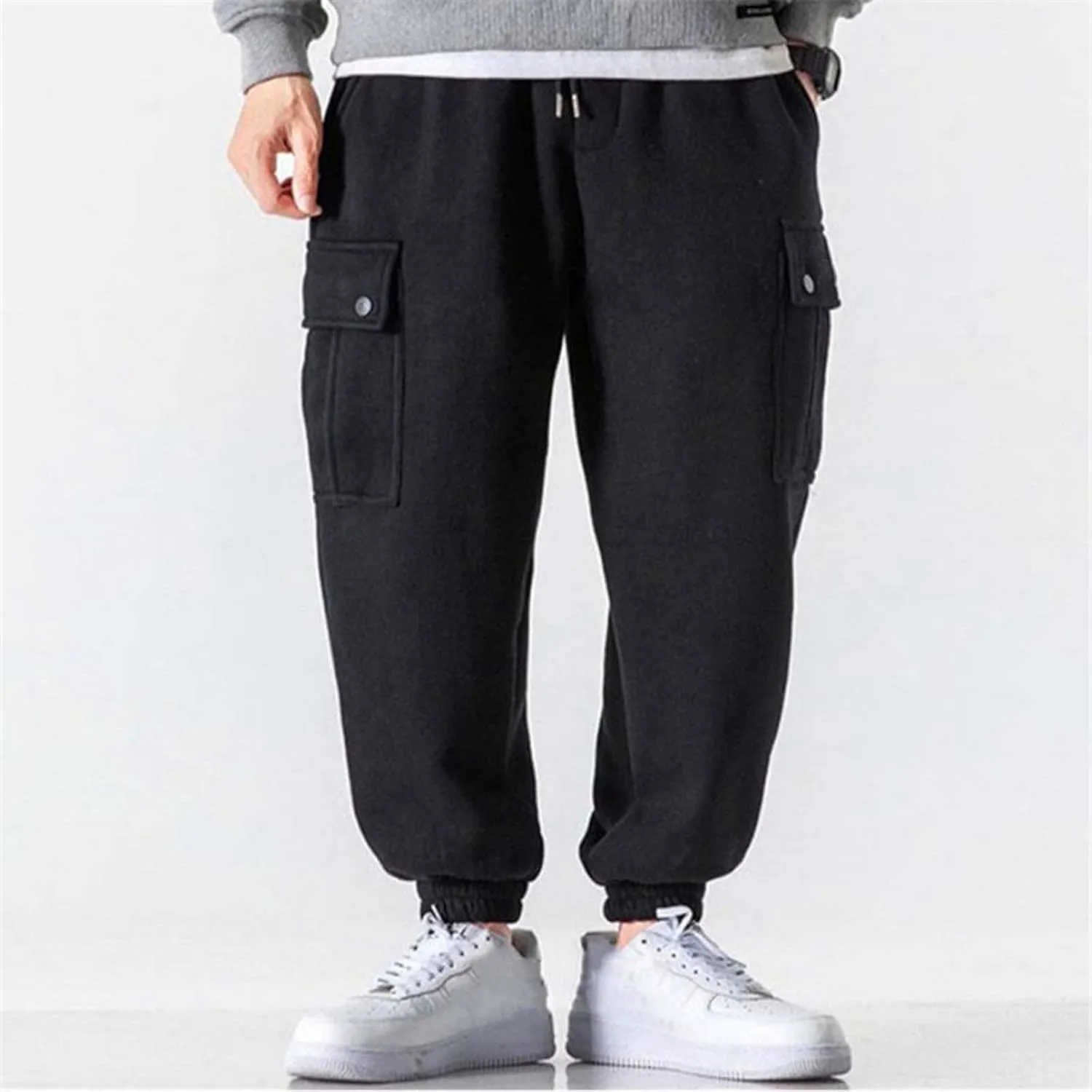 Mens Workout Cargo Sweatpants Men's Cargo Pants Relaxed Fit Work Pants Stretch Elastic Waist Multiple Pockets Fitness