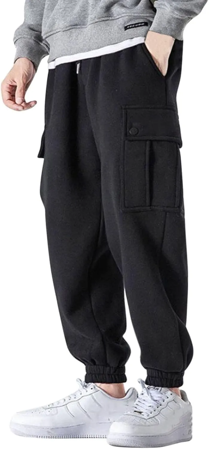 Mens Workout Cargo Sweatpants Men's Cargo Pants Relaxed Fit Work Pants Stretch Elastic Waist Multiple Pockets Fitness