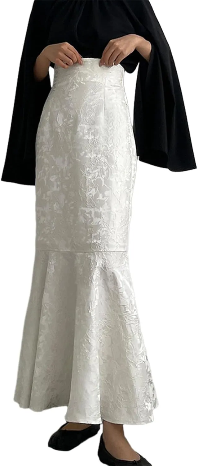 Midi Skirts for Women Women's Skirt Party Skirt Elastic Waist Long Skirt High Waist Slimming Jacquard Fish Tail