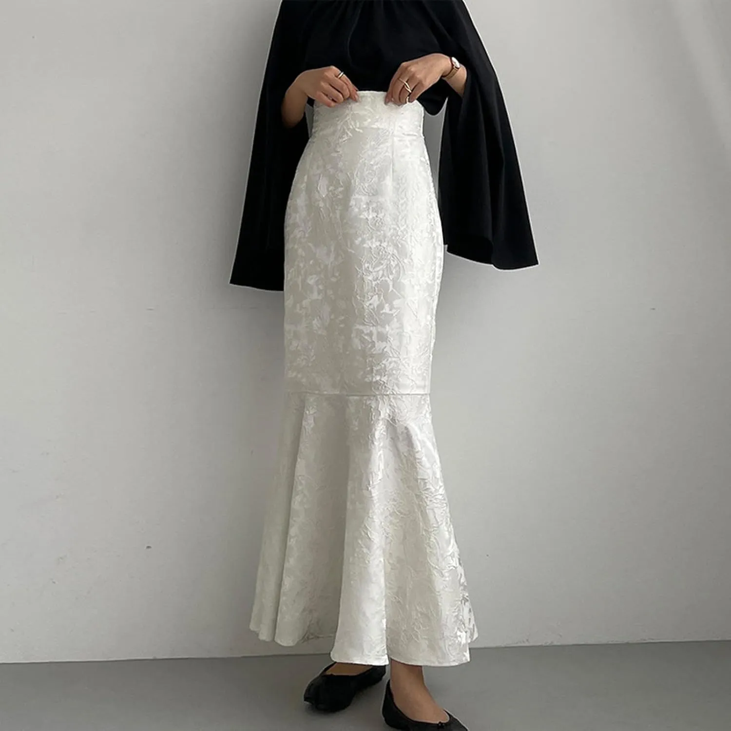 Midi Skirts for Women Women's Skirt Party Skirt Elastic Waist Long Skirt High Waist Slimming Jacquard Fish Tail