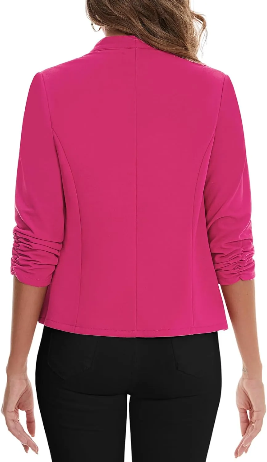 MINTLIMIT Women's Collarless Blazer Ruched 3/4 Sleeve Open Front Business Work Office Jacket Blazers