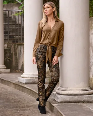 Newport Neutral Python Print Coated Slim Straight Jean Black Multi
