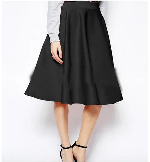 OL Pleated Pure Color Flared A-line Knee-legth Skirt