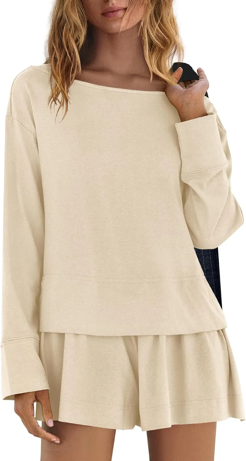 Panadila Womens Long Sleeve Short Romper Dress Oversized Crewneck One Piece Jumpsuit Open Back Layered Casual Outfits