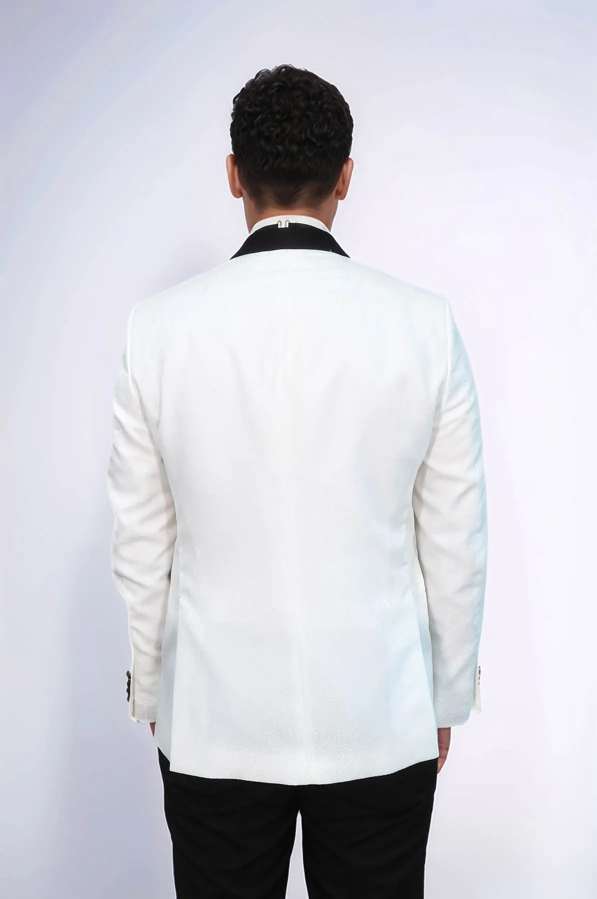 Pentagon Patterned Shawl Lapel White Men Wedding Tuxedo Jacket - Wessi