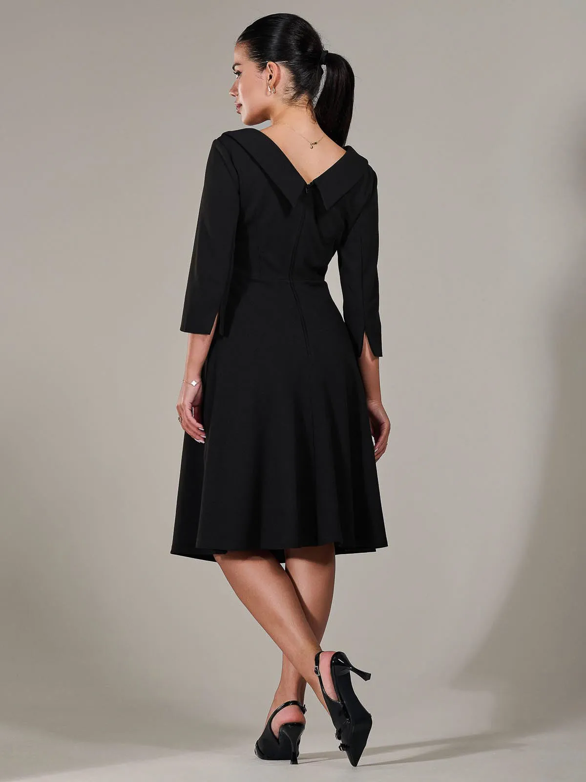 Petite Button Collar Dress, Black