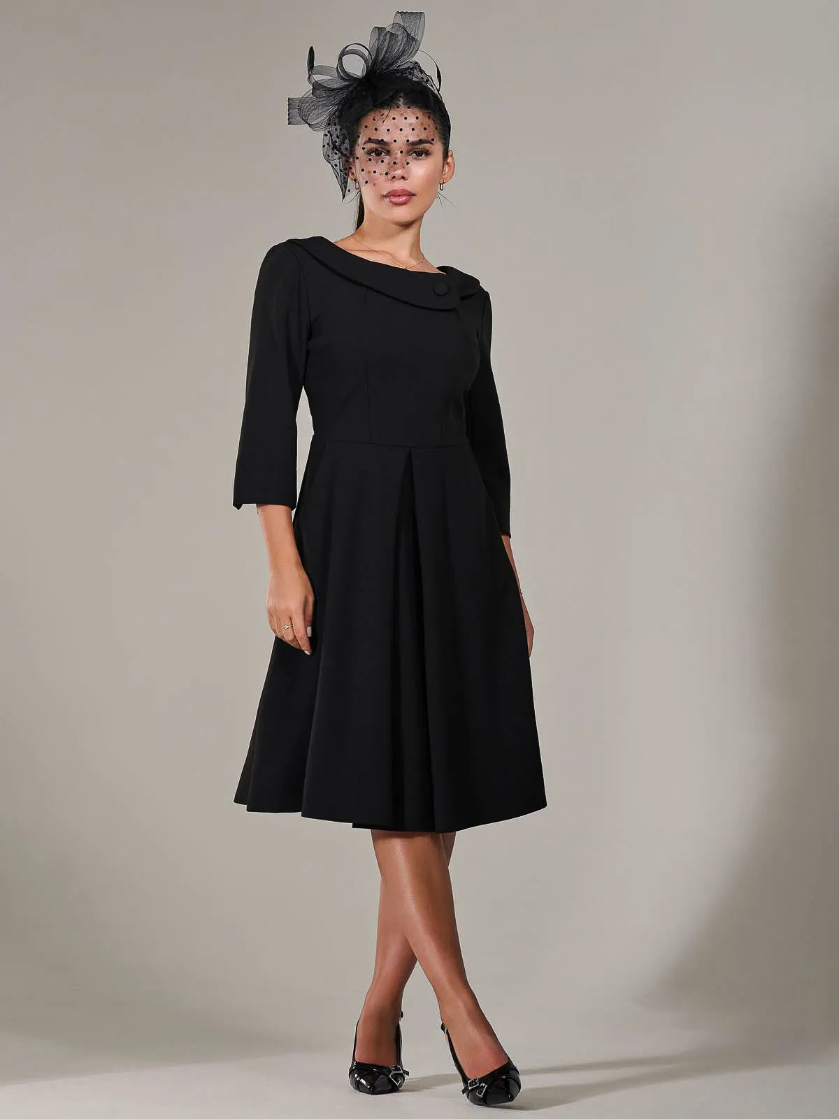 Petite Button Collar Dress, Black