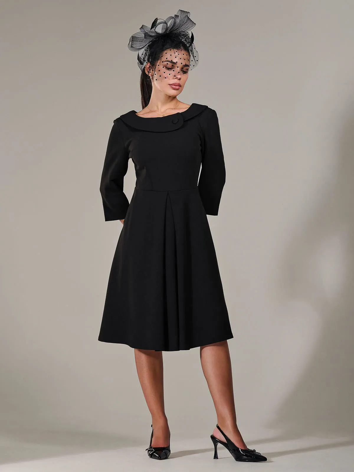 Petite Button Collar Dress, Black