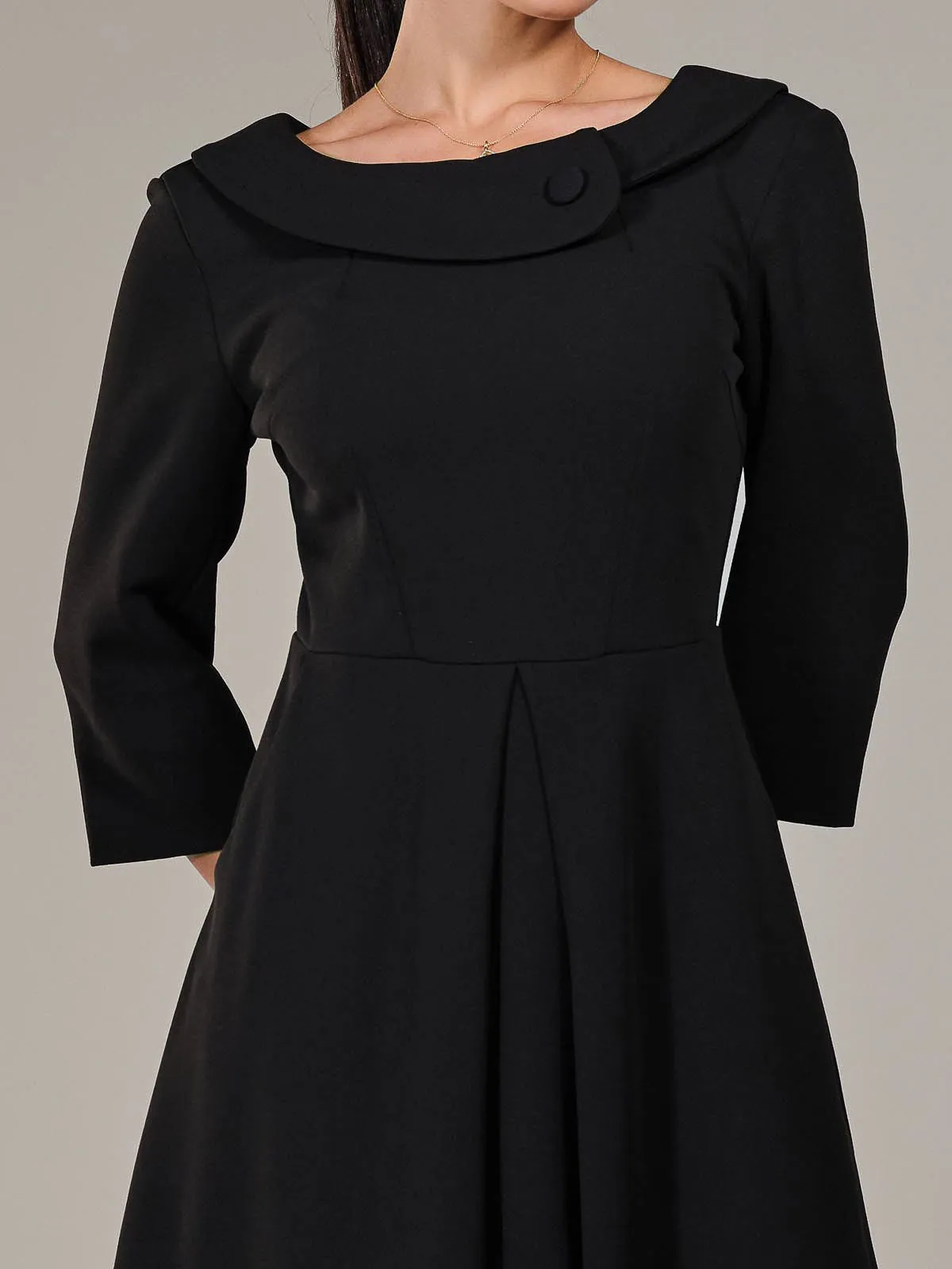 Petite Button Collar Dress, Black