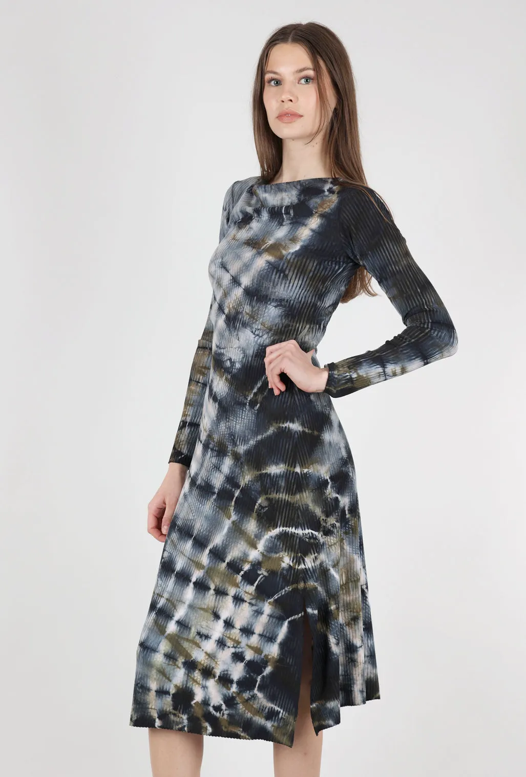 Pinch Spiral-Dye Dress, Ice/Blue