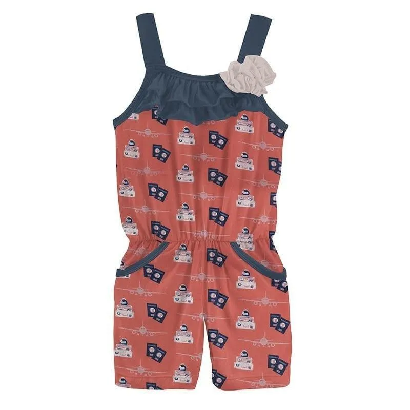 Print Bamboo Flower Romper with Pockets - English Rose Travel Guide