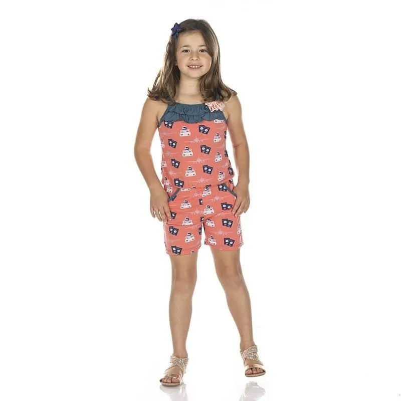 Print Bamboo Flower Romper with Pockets - English Rose Travel Guide