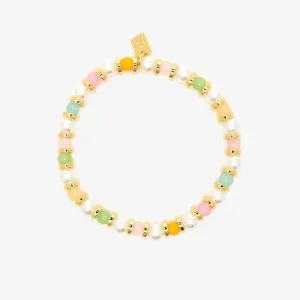 Pura Vida Pearl Bloom Stretch Bracelet  Colorful Stones, Smooth Pearls, Elastic Fit