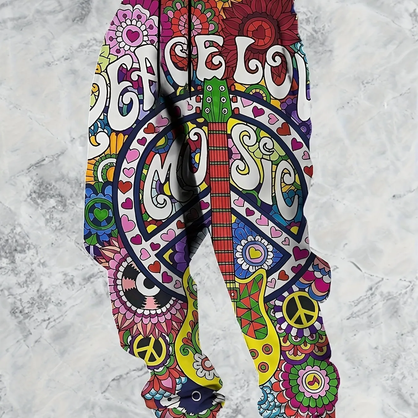 "Peace, Love, and Music" Printed Men's Jogger Pants - Spring/Fall Collection