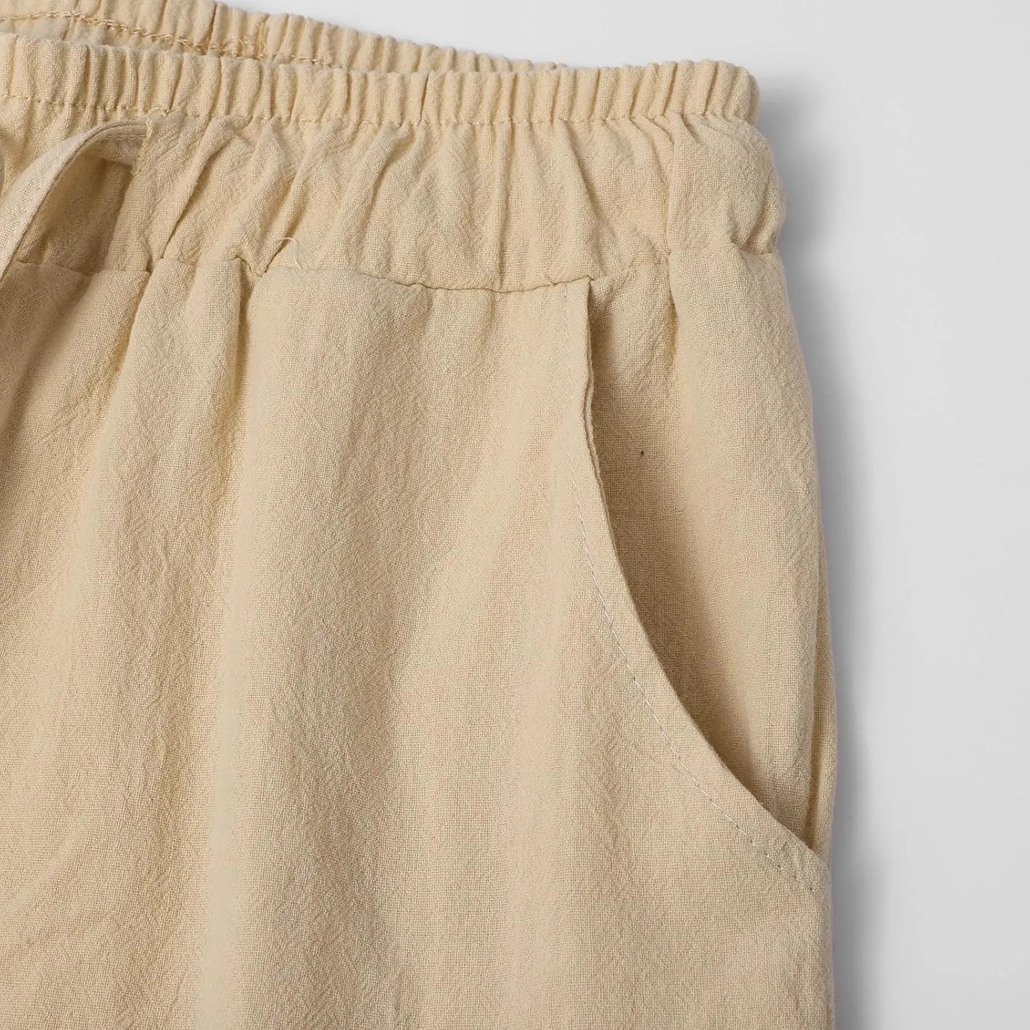 QWENTMTNTY Men's Elastic Waist Linen Pants Casual Relaxed Fit Loose Lightweight Pants Comfort Yoga Beach Drawstring Trousers