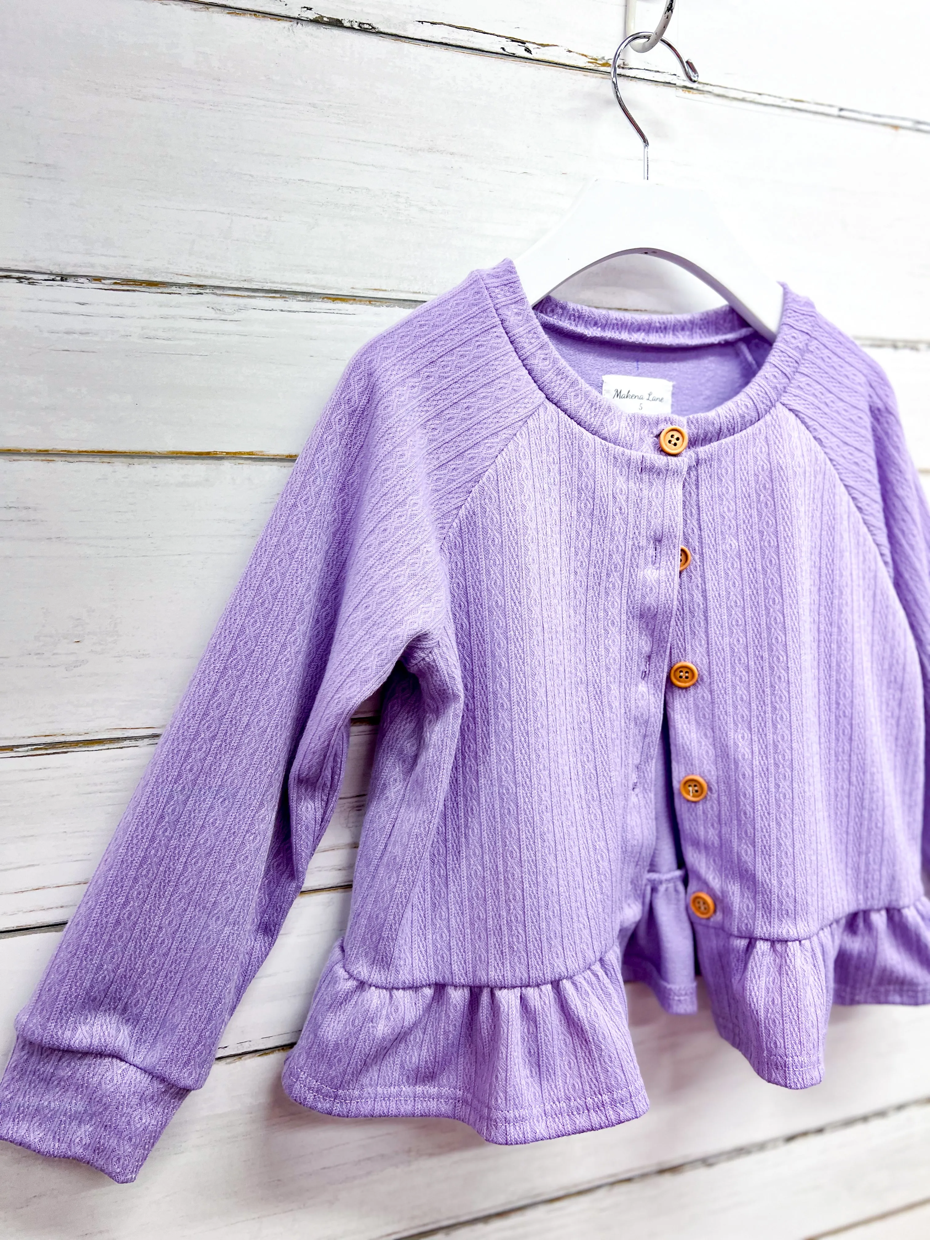 Spring Ruffle Cardigan (white, pink, lavender)