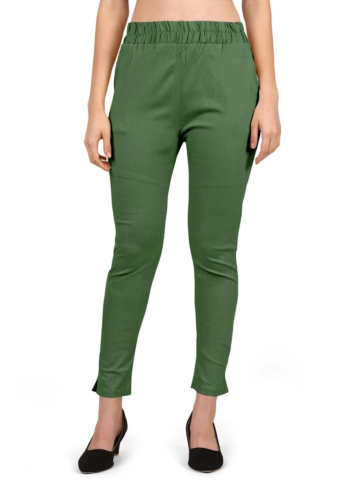StylesIndia Women's Ankle-Length Elastic Waist Cotton Pants – Stretchable & Comfortable Everyday Wear
