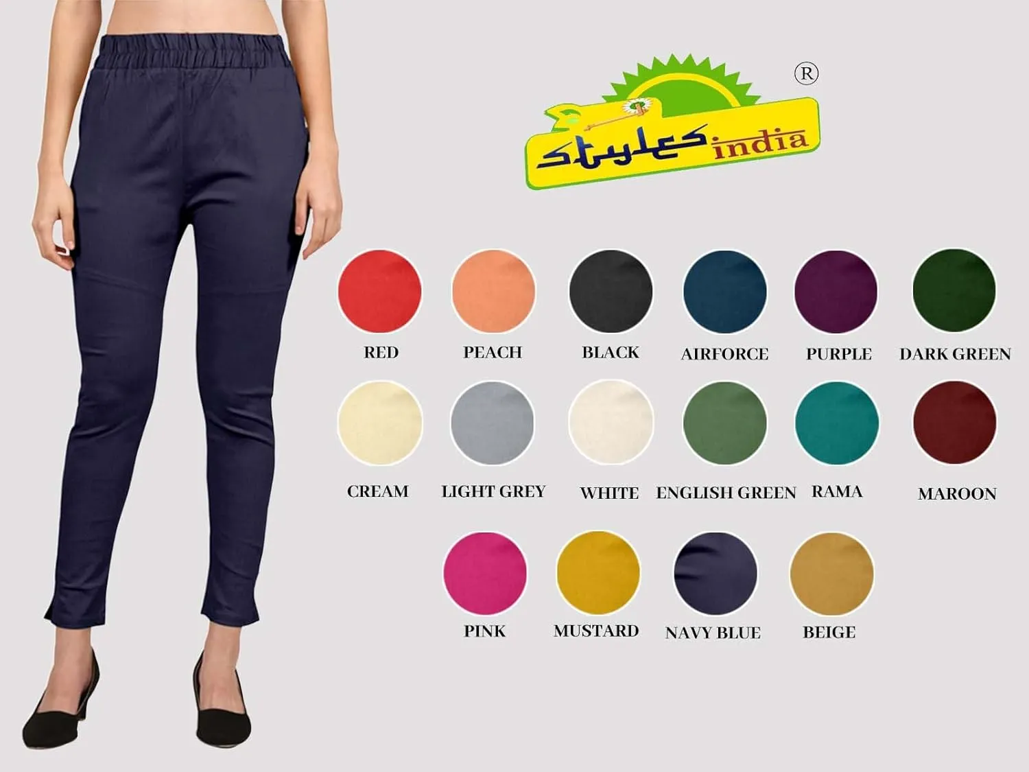 StylesIndia Women's Ankle-Length Elastic Waist Cotton Pants – Stretchable & Comfortable Everyday Wear