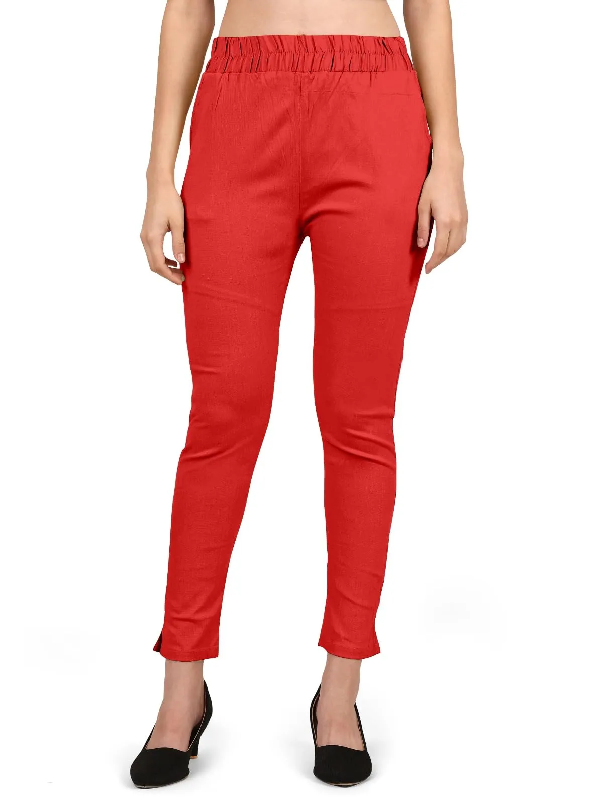 StylesIndia Women's Ankle-Length Elastic Waist Cotton Pants – Stretchable & Comfortable Everyday Wear