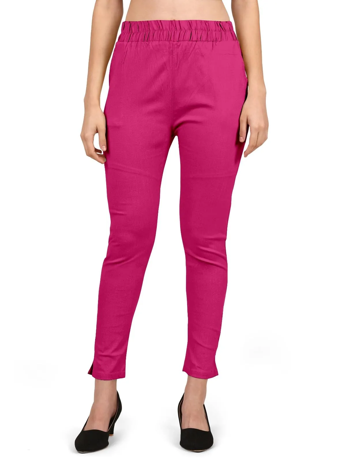 StylesIndia Women's Ankle-Length Elastic Waist Cotton Pants – Stretchable & Comfortable Everyday Wear
