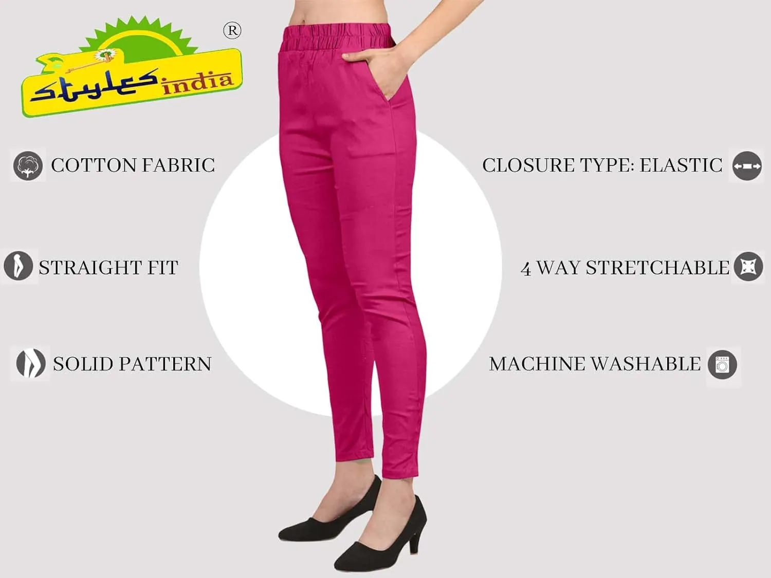 StylesIndia Women's Ankle-Length Elastic Waist Cotton Pants – Stretchable & Comfortable Everyday Wear