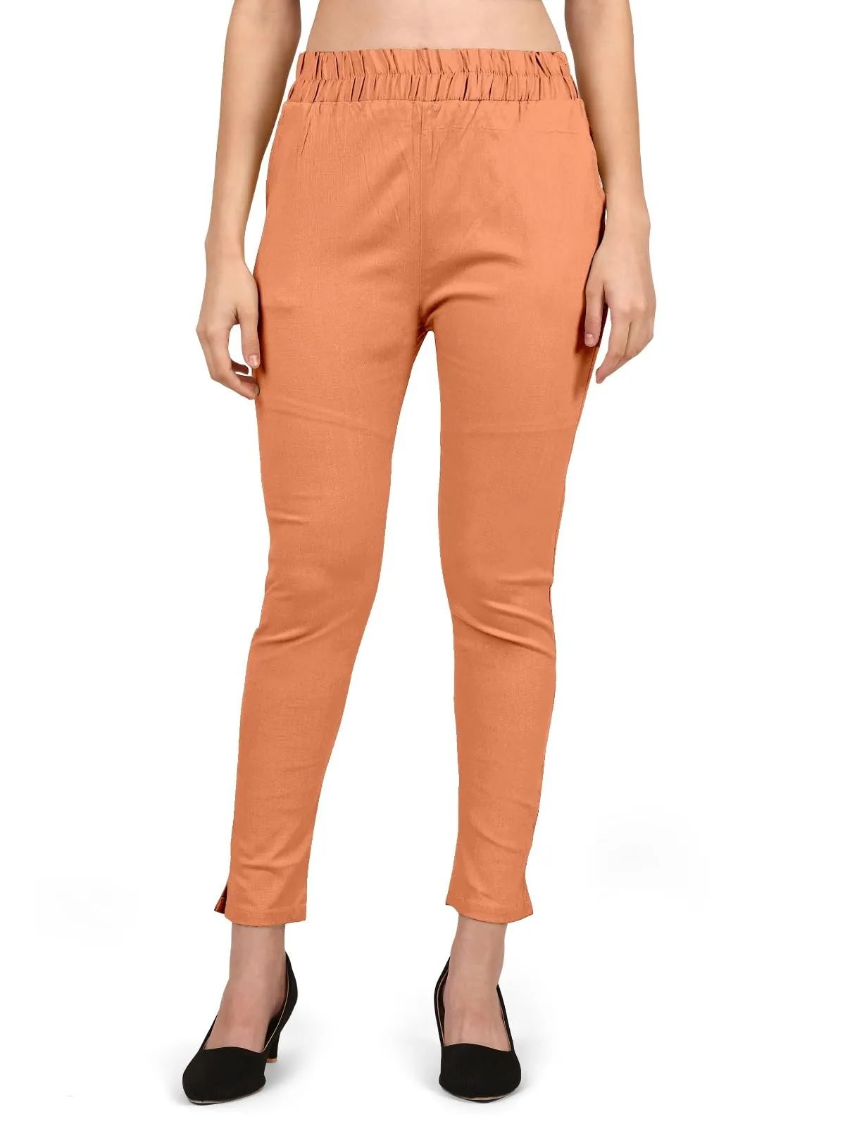 StylesIndia Women's Ankle-Length Elastic Waist Cotton Pants – Stretchable & Comfortable Everyday Wear
