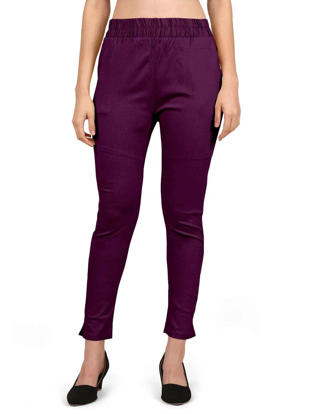 StylesIndia Women's Ankle-Length Elastic Waist Cotton Pants – Stretchable & Comfortable Everyday Wear