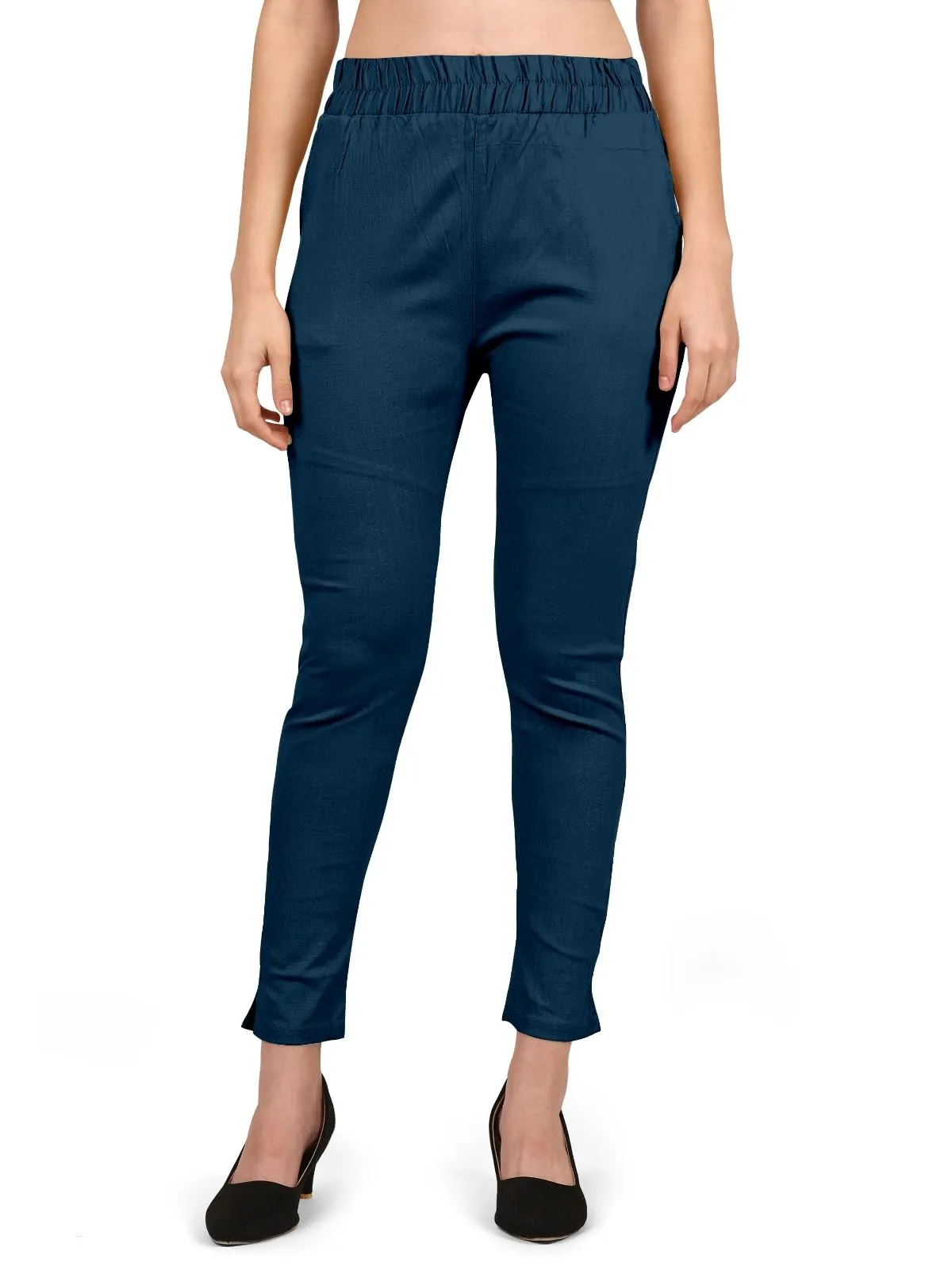 StylesIndia Women's Ankle-Length Elastic Waist Cotton Pants – Stretchable & Comfortable Everyday Wear